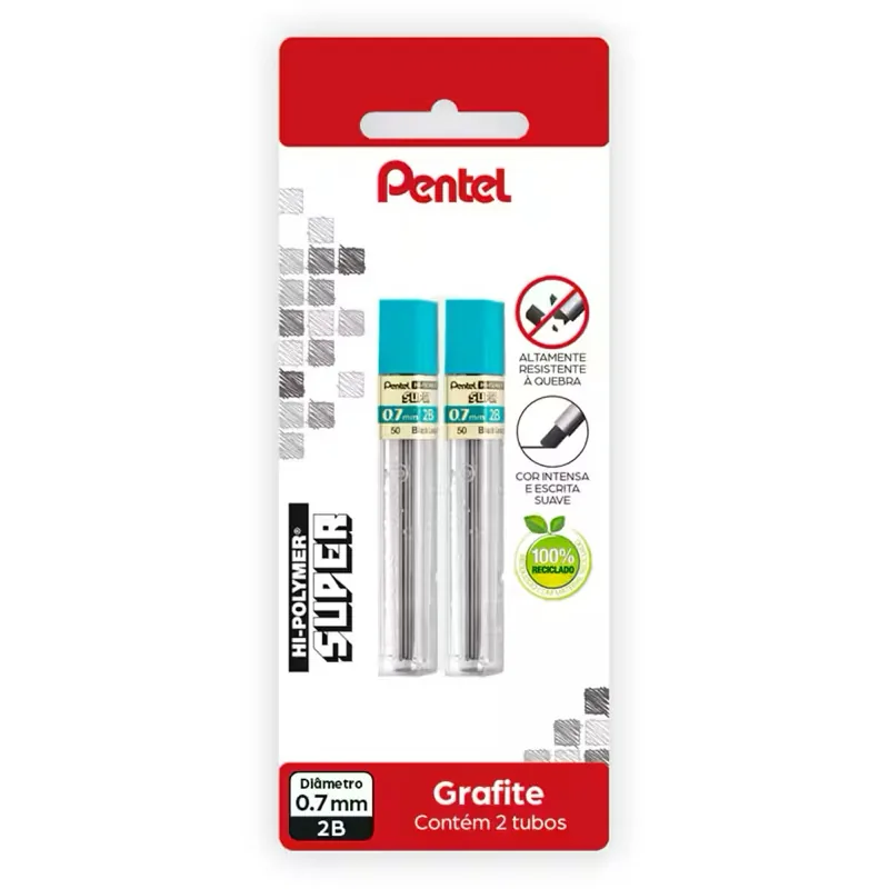 Grafite Hi-Polymer 0,7 mm 2B — 2 tubos, Pentel